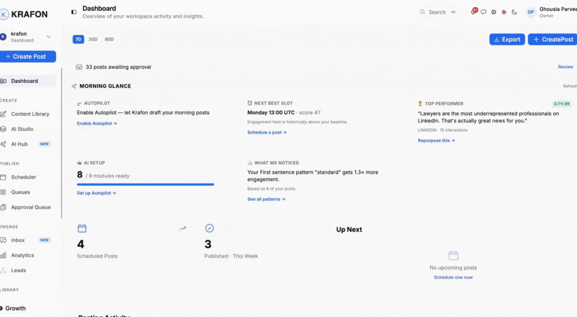 Krafon unified inbox showing comments and messages across platforms